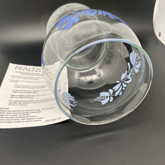 Vintage Pfaltzgraff yorktowne Floating Pillar Candle Holder Hurricane Blue Fl - Picture 4 of 4